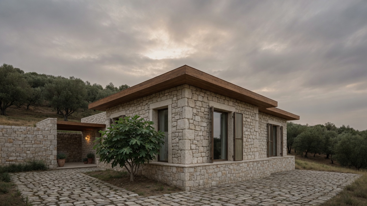 Alaçatı taş ev, incir ağacı ve arnavut kaldırımı