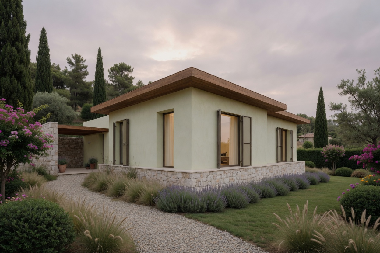 Bornova bahçesinde kireç sıvalı atölye evi